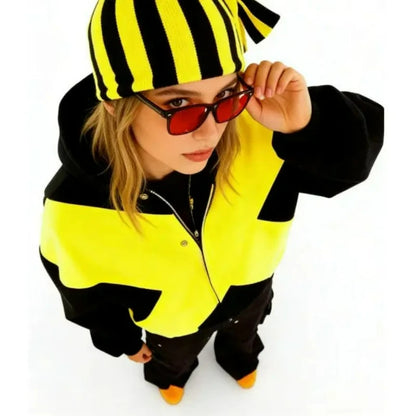 Harajuku Punk Color Block Hoodie Men Zipper Jacket