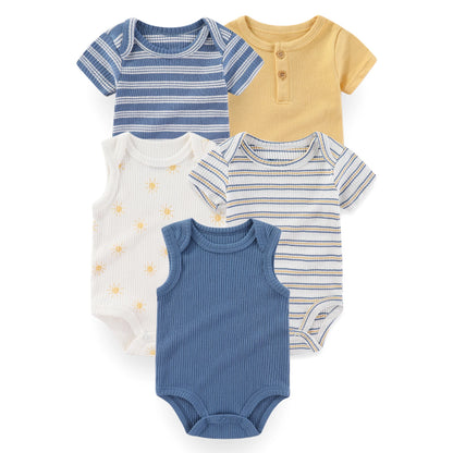 Kiddiezoom Cartoon Short Sleeve Baby Bodysuits 100% Cotton