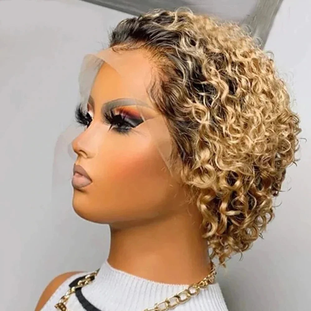 Pixie Cut Curly Human Hair Wig 13x1 Lace Frontal