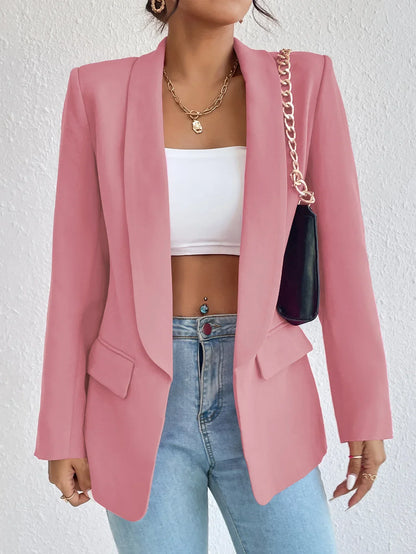 Solid Polyester Cotton Long Sleeve Women's Blazer