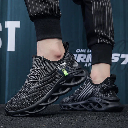 YRZL Men's Black Breathable Mesh Jogging Shoes