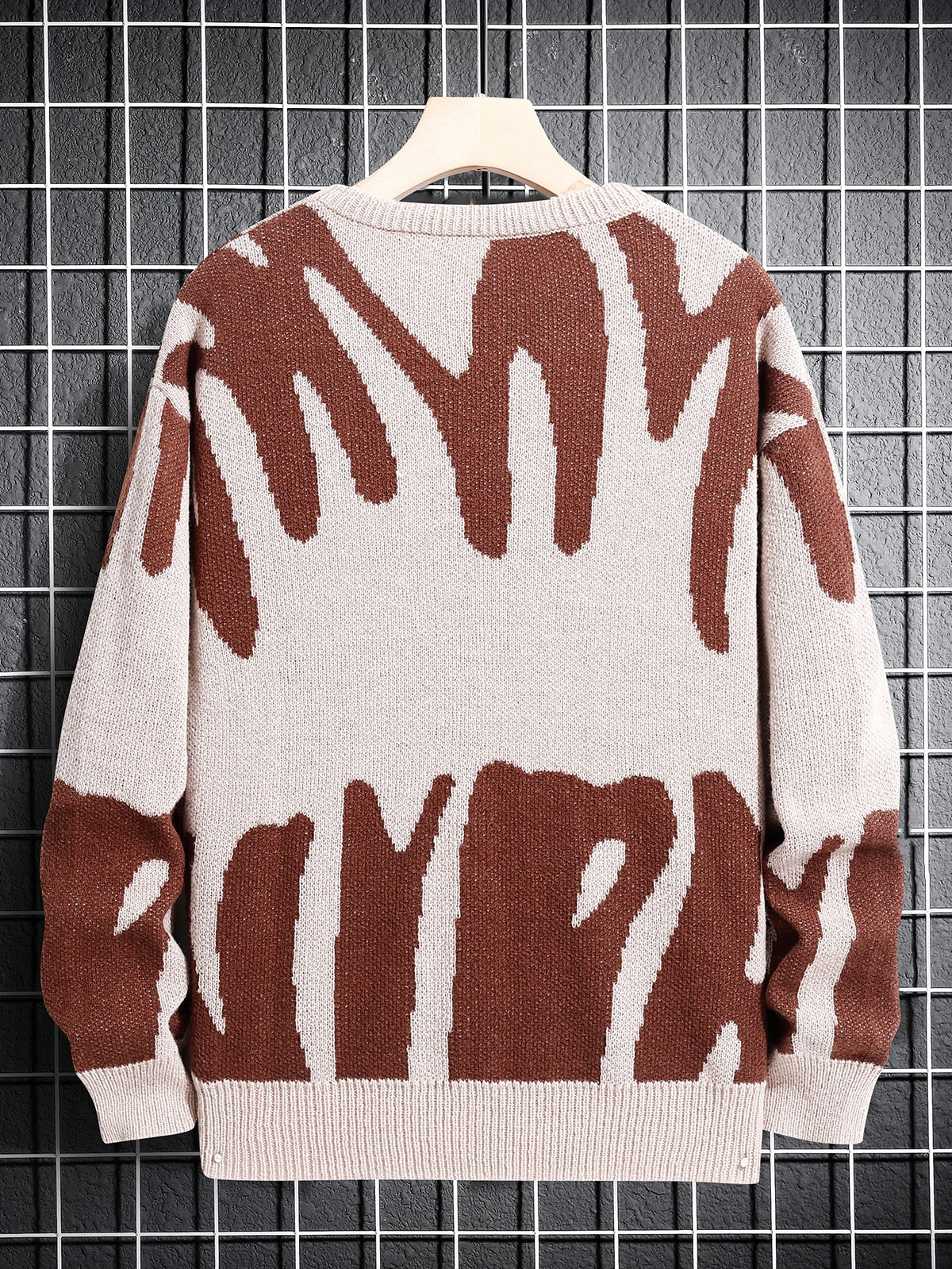Irregular Jacquard Pattern Pullover Sweater Men Casual