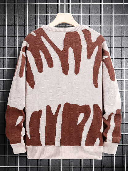 Irregular Jacquard Pattern Pullover Sweater Men Casual