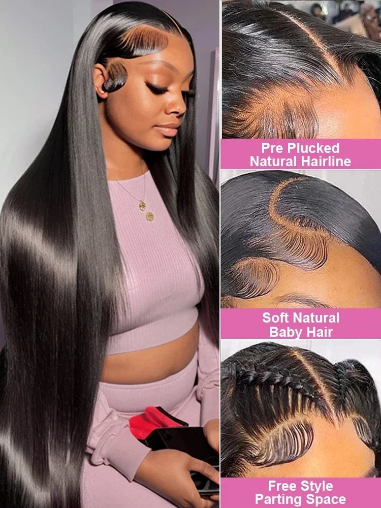 HD Transparent Bone Straight Lace Front Wig 40 46 Inch Brazilian Hair