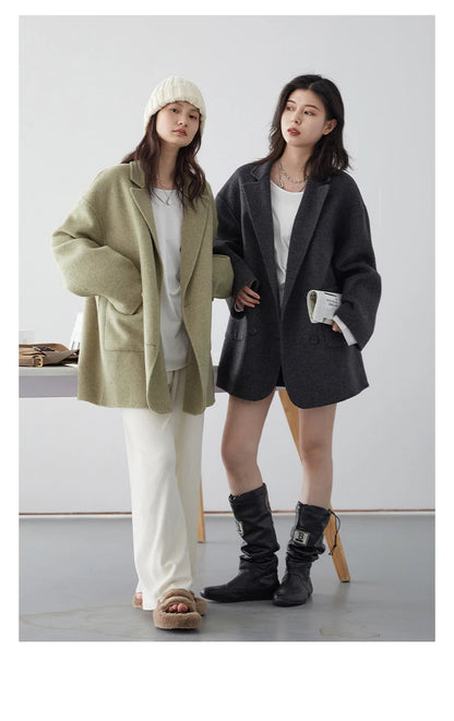 Women's Woolen Double Breasted Jacket Office Lady Outerwear