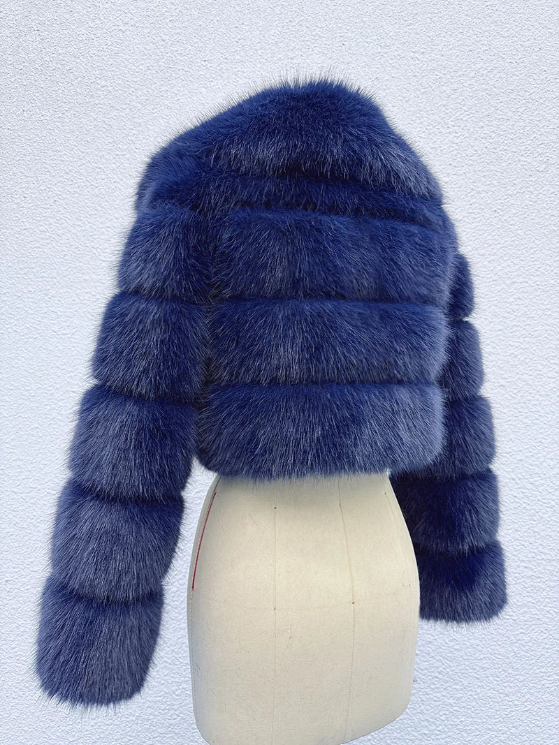 Cropped Faux Fur Coat for Women in Black