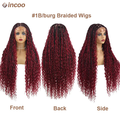 Boho Box Braided Curly Hair Full Lace Wig Burgundy