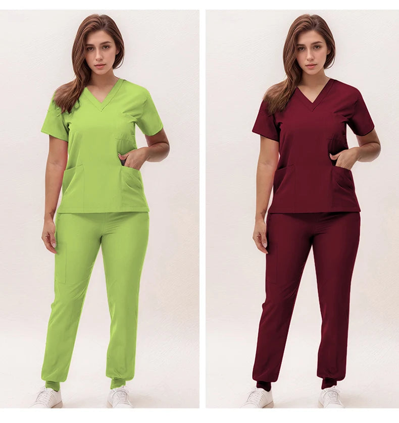 Stretchy V-Neck Nurse Scrub Set Jogger Pants