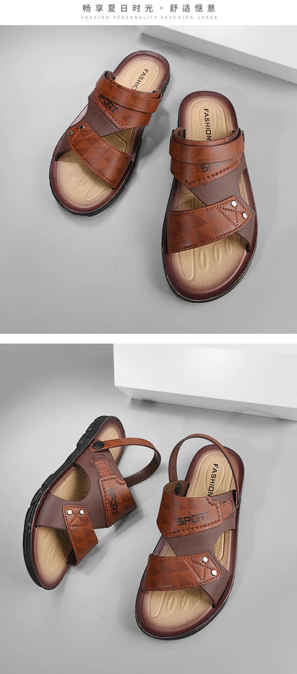 Men's Casual Slip-On Leather Sandals for Summer
