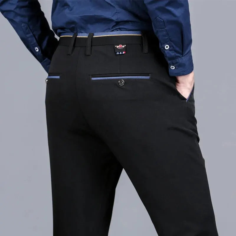 Men's Casual Elastic Straight Pants Black Blue