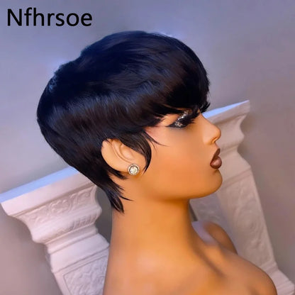 Short Bob Wig Straight Human Hair with Bangs