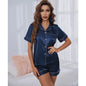 Womens Silk Satin Pajama Set Short Sleeve Loungewear
