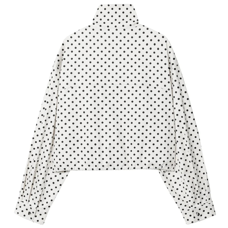 Polka Dot Bomber Jacket Women's Zip Up Crop Coat
