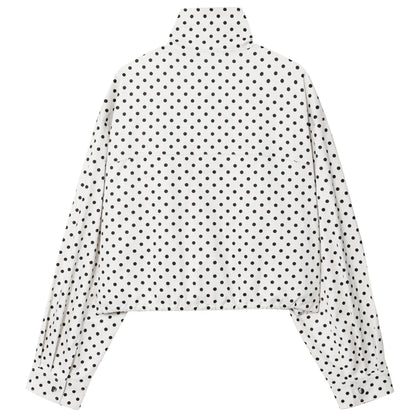 Polka Dot Bomber Jacket Women's Zip Up Crop Coat