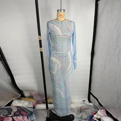 Sheer Mesh Bodycon Maxi Dress for Women