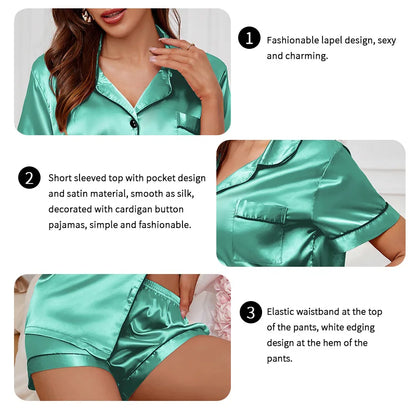 Silk Satin Pajamas Set for Women with Button-Down Design