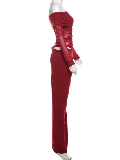 Elegant Slash Neck Ruched Mesh Dress for Women