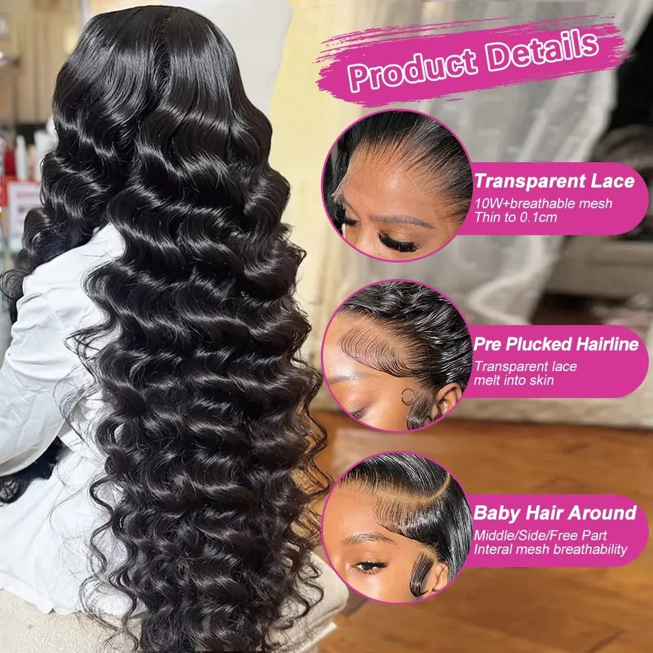 Loose Deep Lace Front Human Hair Wig 30 40 Inches
