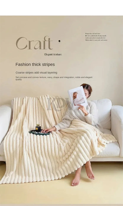 Luxury Faux Rabbit Fur Throw Blanket Solid Color Plush