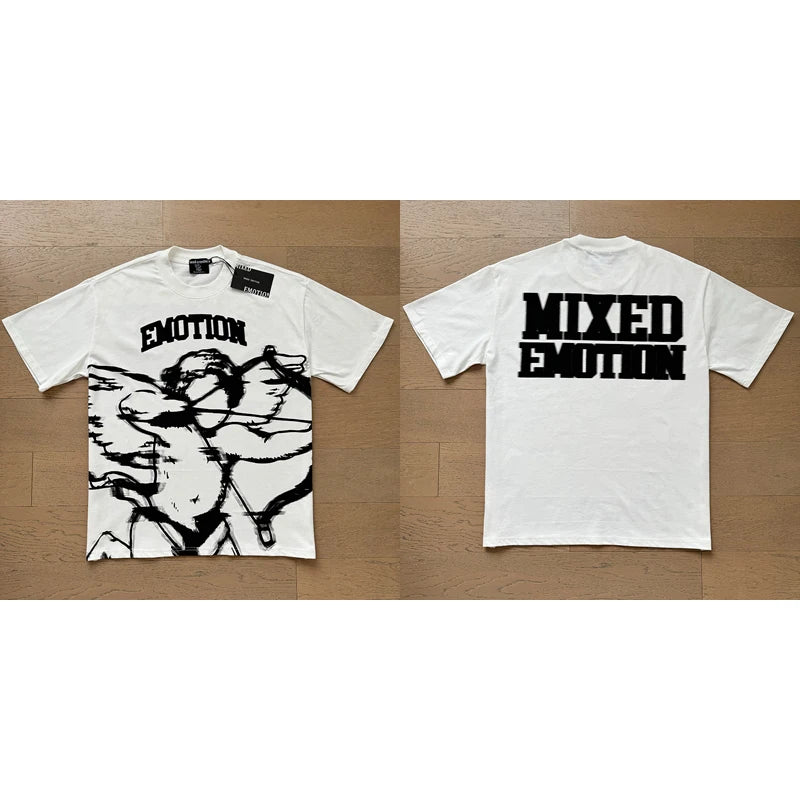 Mixed Emotion Cotton T-Shirt for Couples with Angel Print