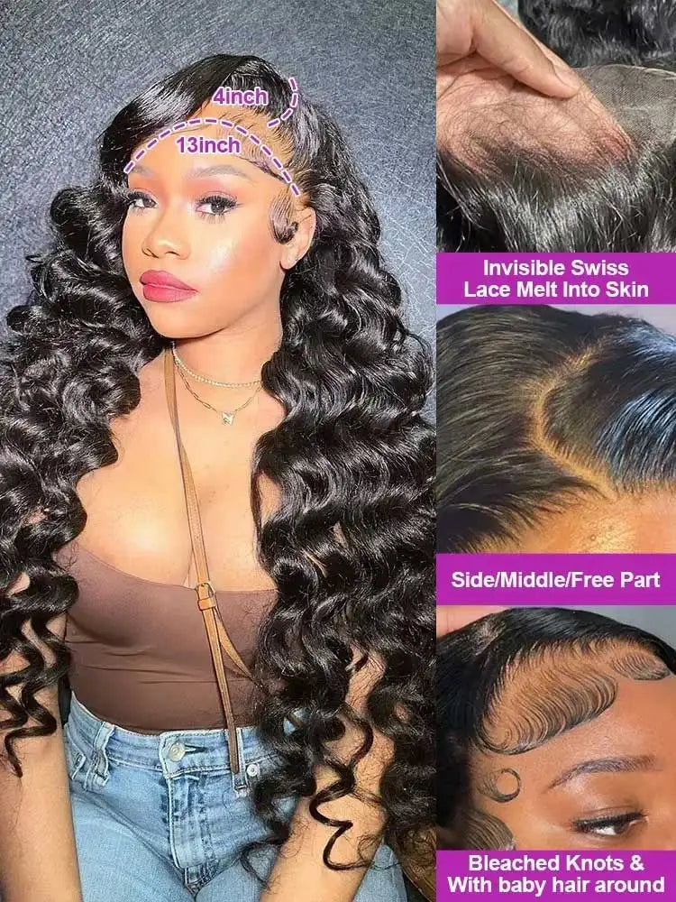 13x4 HD Loose Deep Wave Lace Front Wig Natural Black