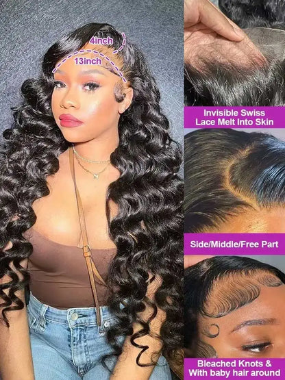 13x4 HD Loose Deep Wave Lace Front Wig Natural Black