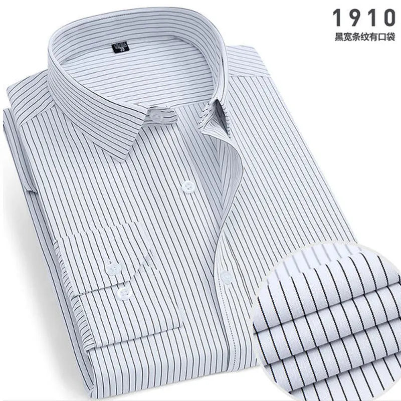 Men's Striped Long-Sleeved Shirt Comfortable Cotton Blend