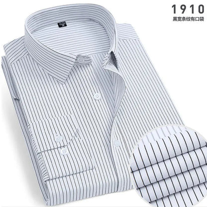 Men's Striped Long-Sleeved Shirt Comfortable Cotton Blend