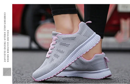 Women Breathable Mesh Flat Sneakers White