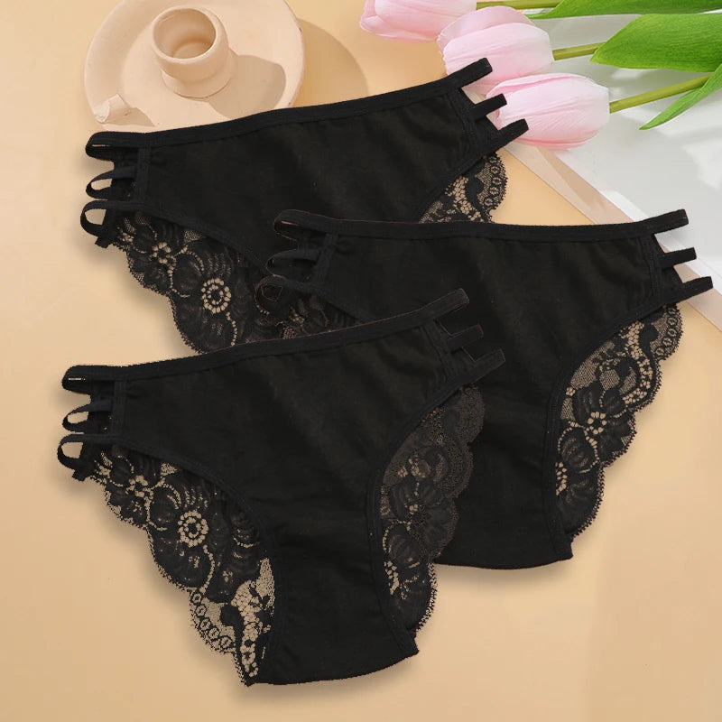 3PC Set Women's Floral Lace Low Rise Briefs