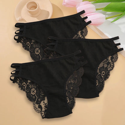 3PC Set Women's Floral Lace Low Rise Briefs