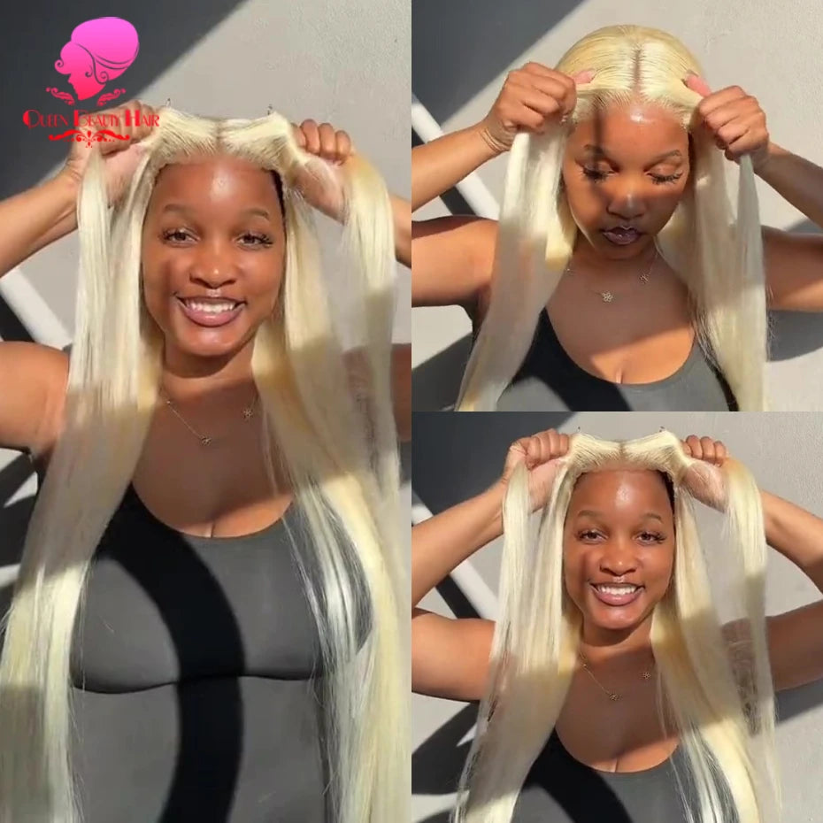 613 Glueless Human Hair Lace Closure Wig Blonde Straight