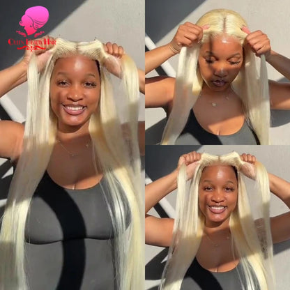 613 Glueless Human Hair Lace Closure Wig Blonde Straight
