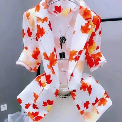 Women Printed Blazer Cardigan Short Jacket