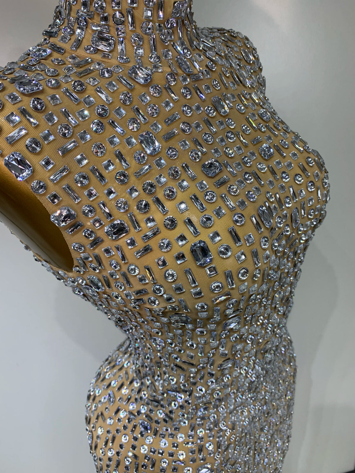 Gold Rhinestone Sleeveless Long Dress for Women