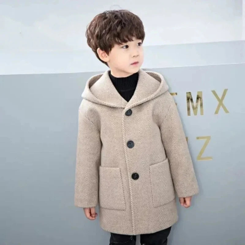 Winter Woolen Jacket for Boys Casual Hooded Coat