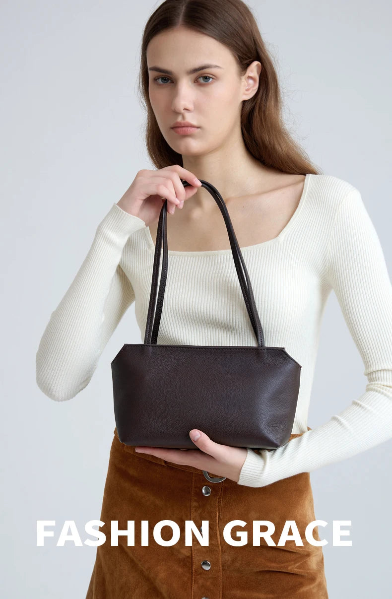 Genuine Cowhide Leather Mini Shoulder Tote Bag
