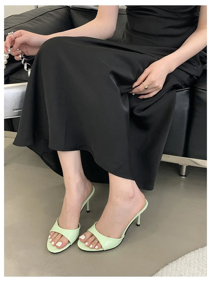 Thin High Heels Open Toe Slides Women Patent Leather Sandals