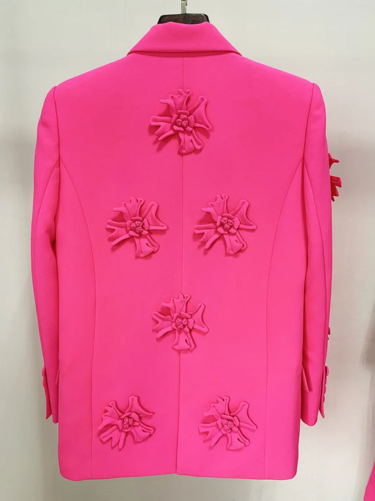 Women's Double Breasted Long Blazer with Appliques