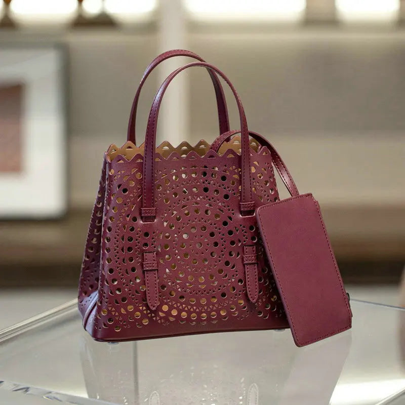 Mini Cowhide Shoulder Handbag Genuine Leather Bucket Bag