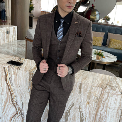 Modified Plaid Three-Piece Suit for Men