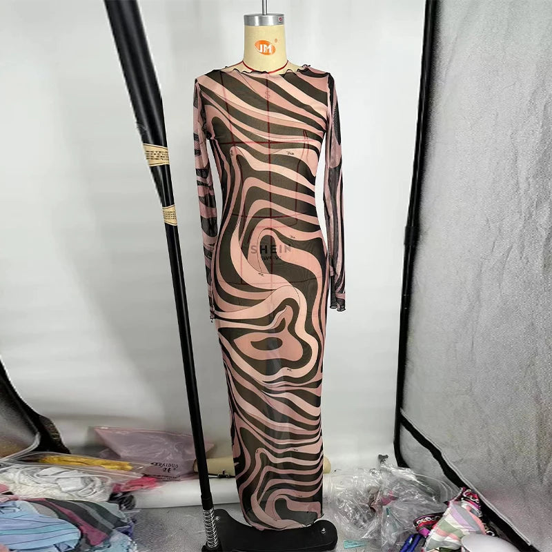 Sheer Mesh Bodycon Maxi Dress for Women