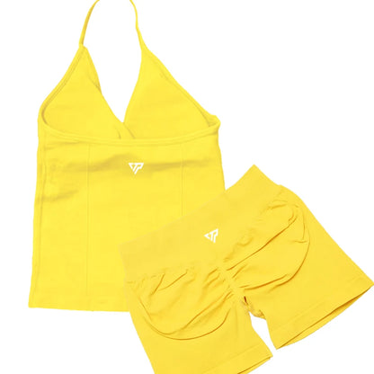 Seamless Lace-Up Bra and Shorts Yoga Set for Women