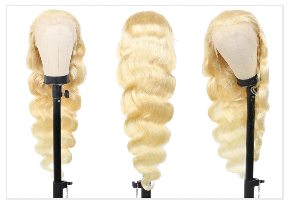 613 Honey Blonde Body Wave Human Hair Wig 360 Lace Frontal
