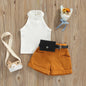 Girls 3PCS Summer Outfit Set with Sleeveless Tops and Shorts