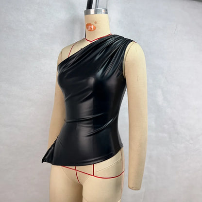 Slim Sleeveless One-Shoulder Zipper Jacket
