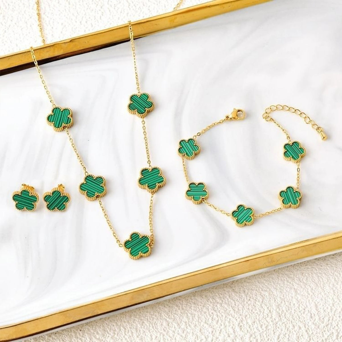 18k Gold-Plated Five-Leaf Flower Jewelry Set