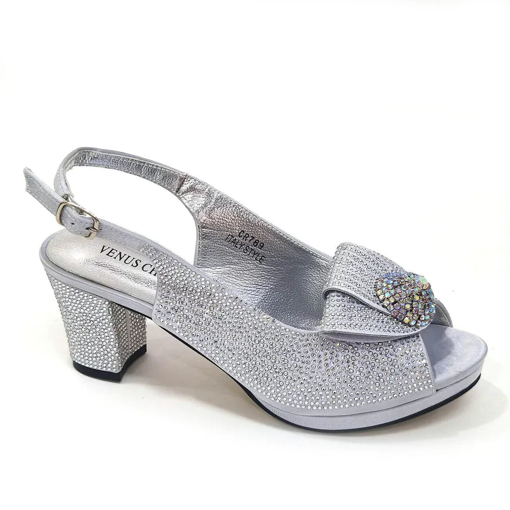 Golden Wedding Shoes And Bag Set With Diamond Decoration