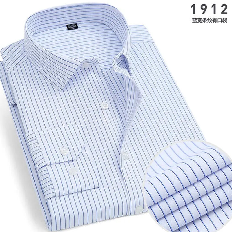 Men's Striped Long-Sleeved Shirt Comfortable Cotton Blend