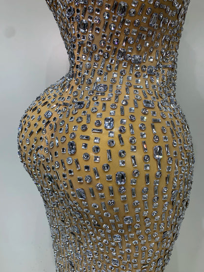 Gold Rhinestone Sleeveless Long Dress for Women